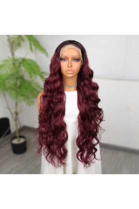 Kızıl Kahve Ekstra Uzun Fiber Sentetik Dalgalı Tül Peruk