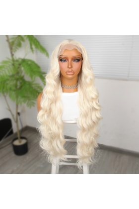 Beyaz Platin Ekstra Uzun Fiber Sentetik Dalgalı Tül Peruk