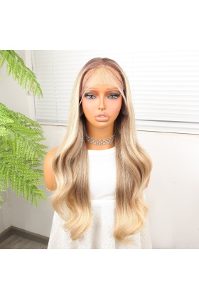 Kumral Platin Ombreli Fiber Sentetik Hafif Dalgalı Tül Peruk