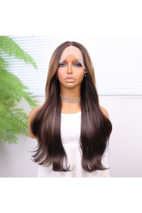 Kahve Karamel Işıltılı Düz Fiber Sentetik Tül Peruk