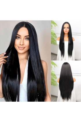 Siyah Düz Uzun Tül Peruk