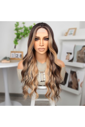 Kahverengi Platin ve Balköpüğü Işıltılı Dalgalı Tül Peruk