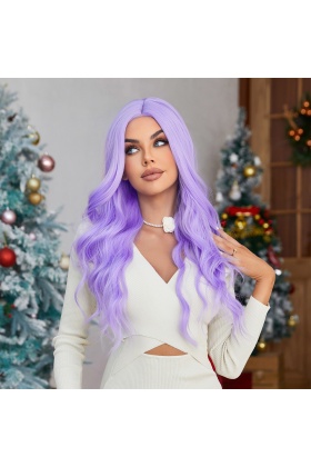 Su Dalgalı Açık Mor Tül Peruk