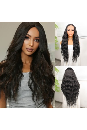 Siyah Su Dalgalı Fiber Sentetik Tül Peruk