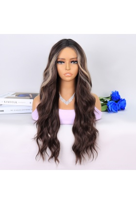 Uzun Kumral Balköpüğü Işıltılı Su Dalgalı Tül Peruk