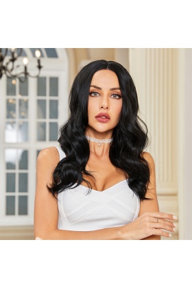 Siyah Geniş Dalgalı Fiber Sentetik Tül Peruk