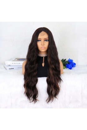 Kahverengi Karamel Işıltılı Su Dalgalı Fiber Sentetik Tül Peruk