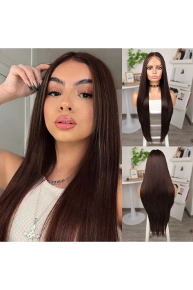 Kahverengi Ekstra Uzun Fiber Sentetik Düz Tül Peruk