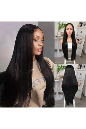 Siyah Ekstra Uzun Fiber Sentetik Düz Tül Peruk