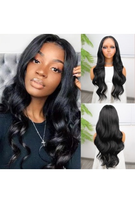 Siyah Fiber Sentetik Dalgalı Tül Peruk