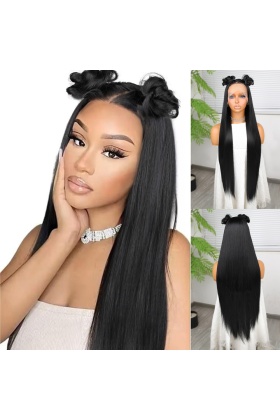 Ekstra Uzun Siyah Fiber Sentetik Düz Tül Peruk