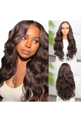 Gür Yoğun Su Dalgalı Koyu Kumral Fiber Sentetik Uzun Tül Peruk