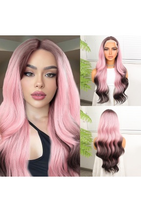 Siyah Pembe Ombre Fiber Sentetik Tül Peruk