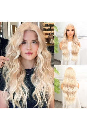 Açık Rus Kumralı Beyaz Platin Ombre Fiber Sentetik Tül Peruk