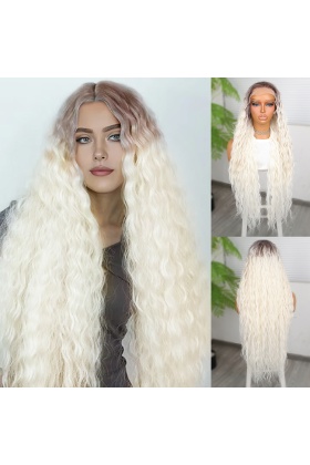 Rus Kumralı Beyaz Platin Ombreli Fiber Sentetik Tül Peruk