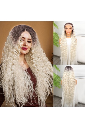 Açık Kumral Platin Ombreli Fiber Sentetik Tül Peruk