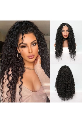 Siyah Yoğun Dalgalı Orta Boy Fiber Sentetik Tül Peruk