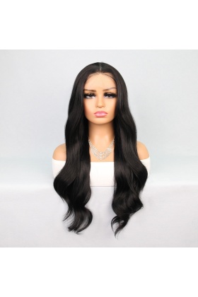 Siyah Uzun Hafif Dalgalı Fiber Sentetik Tül Peruk