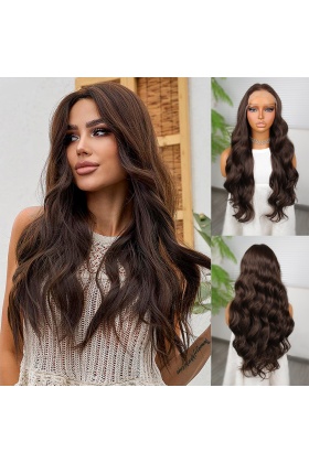 Koyu Kumral Dalgalı Fiber Sentetik Tül Peruk