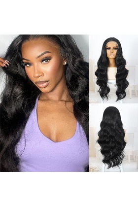 Siyah Fiber Sentetik Su Dalgalı Tül Peruk