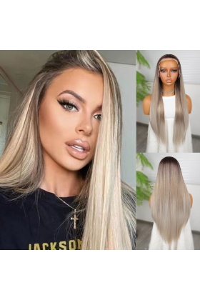 Rus Kumralı Beyaz Platin Ombreli ve Işıltılı Fiber Sentetik Tül Peruk