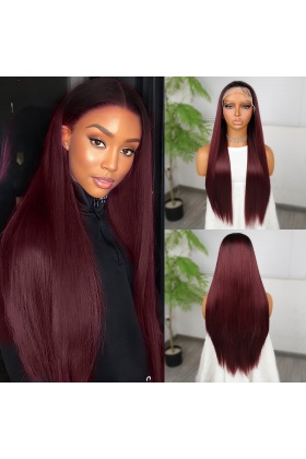 Kızıl Kahve Fiber Sentetik Düz Tül Peruk