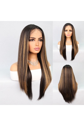 Kahverengi Karamel Işıltılı Fiber Sentetik Düz Tül Peruk