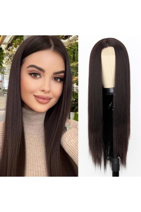 Açık Kahve Fiber Sentetik Düz Tül Peruk