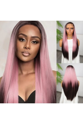 Koyu Kestane Pembe Ombreli Fiber Sentetik Tül Peruk