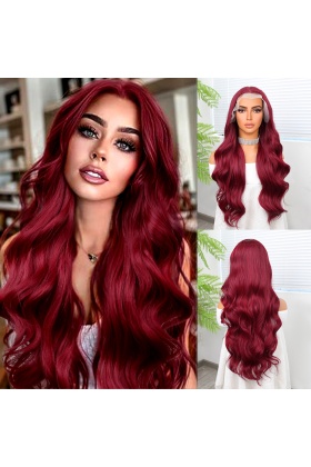 Kızıl Fiber Sentetik Geniş Dalgalı Tül Peruk