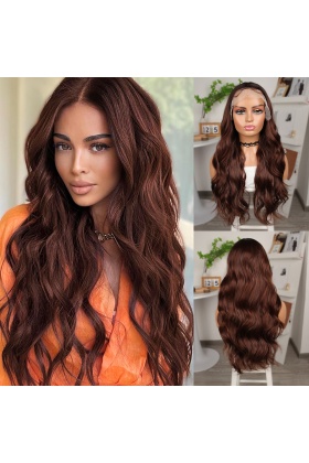 Kahve Karamel Geniş Dalgalı Fiber Sentetik Tül Peruk