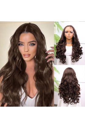 Kumral Bebek Saçlı Fiber Sentetik Dalgalı Tül Peruk