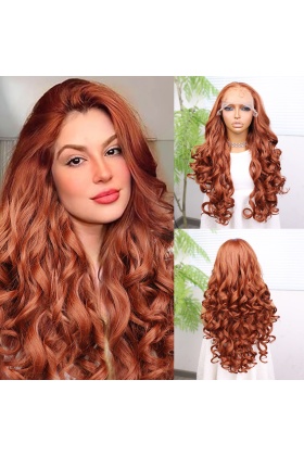 Bakır Bebek Saçlı Fiber Sentetik Yoğun Dalgalı Tül Peruk