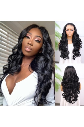 Siyah Bebek Saçlı Fiber Sentetik Yoğun Dalgalı Tül Peruk