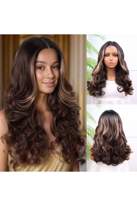 Açık Kahve Balköpüğü Işıltılı Bebek Saçlı Geniş Dalgalı Fiber Sentetik Tül Peruk