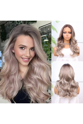 Açık Kumral Platin Ombreli ve Işıltılı Bebek Saçlı Fiber Sentetik Tül Peruk