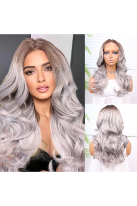 Açık Kumral Gri Ombreli Bebek Saçlı Fiber Sentetik Tül Peruk