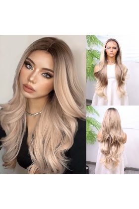 Kumral Platin Ombre ve Röfleli Bebek Saçlı Fiber Sentetik Tül Peruk