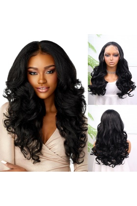 Siyah Bebek Saçlı Dalgalı Fiber Sentetik Tül Peruk