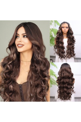 Koyu Kestane Açık Kumral Ombreli Balköpüğü Işıltılı Fiber Sentetik Tül Peruk