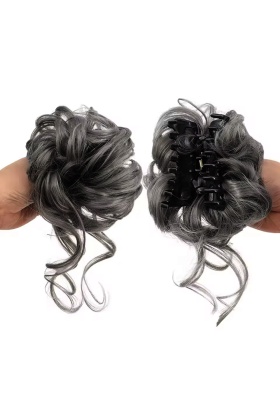 Tokalı Kuyruklu Dağınık Topuz  - Koyu Gri