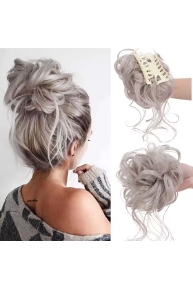 Tokalı Kuyruklu Dağınık Topuz  - Açık Gri