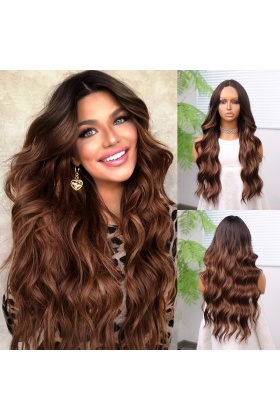 Kahverengi Karamel Işıltılı ve Ombreli Tül Peruk