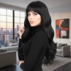 Kahküllü Uzun Dalgalı Fiber Sentetik Peruk - Siyah