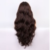 Kahverengi Uzun Dalgalı  Fiber Sentetik Tül Peruk