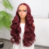Gür Yoğun Su Dalgalı Koyu Kızıl Fiber Sentetik Uzun Tül Peruk