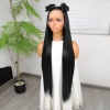 Ekstra Uzun Siyah Fiber Sentetik Düz Tül Peruk