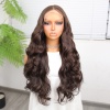 Gür Yoğun Su Dalgalı Koyu Kumral Fiber Sentetik Uzun Tül Peruk