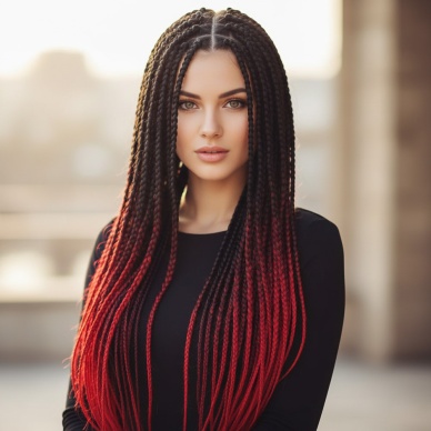 Afrika Örgüsü Ve Rasta İçin Sentetik Ombreli Saç - Siyah / Koyu Kızıl / Açık Kızıl