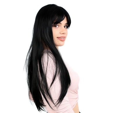 Fiber Sentetik Uzun Düz Kahküllü Peruk - Siyah